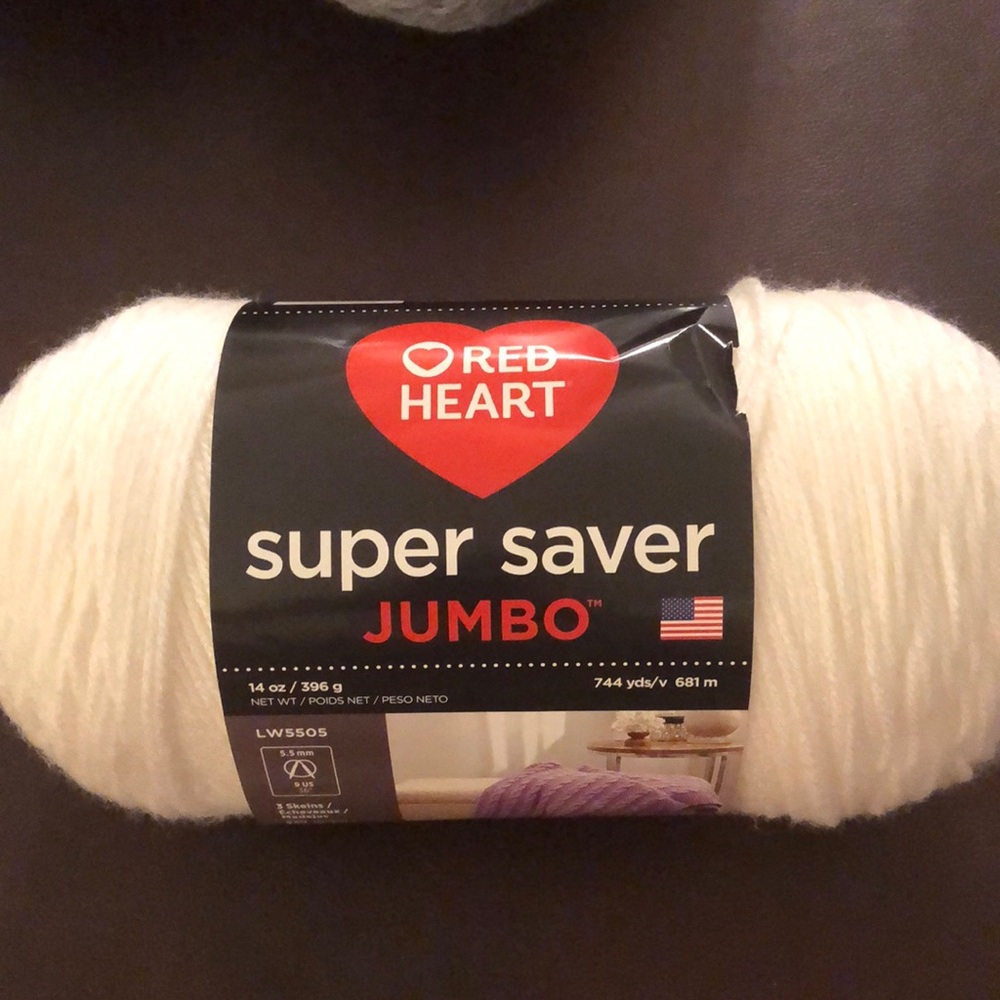 One skein of RED HEART SUPER SAVER JUMBO Yarn.14 oz. 4 Medium. SOFT WHITE. NWT